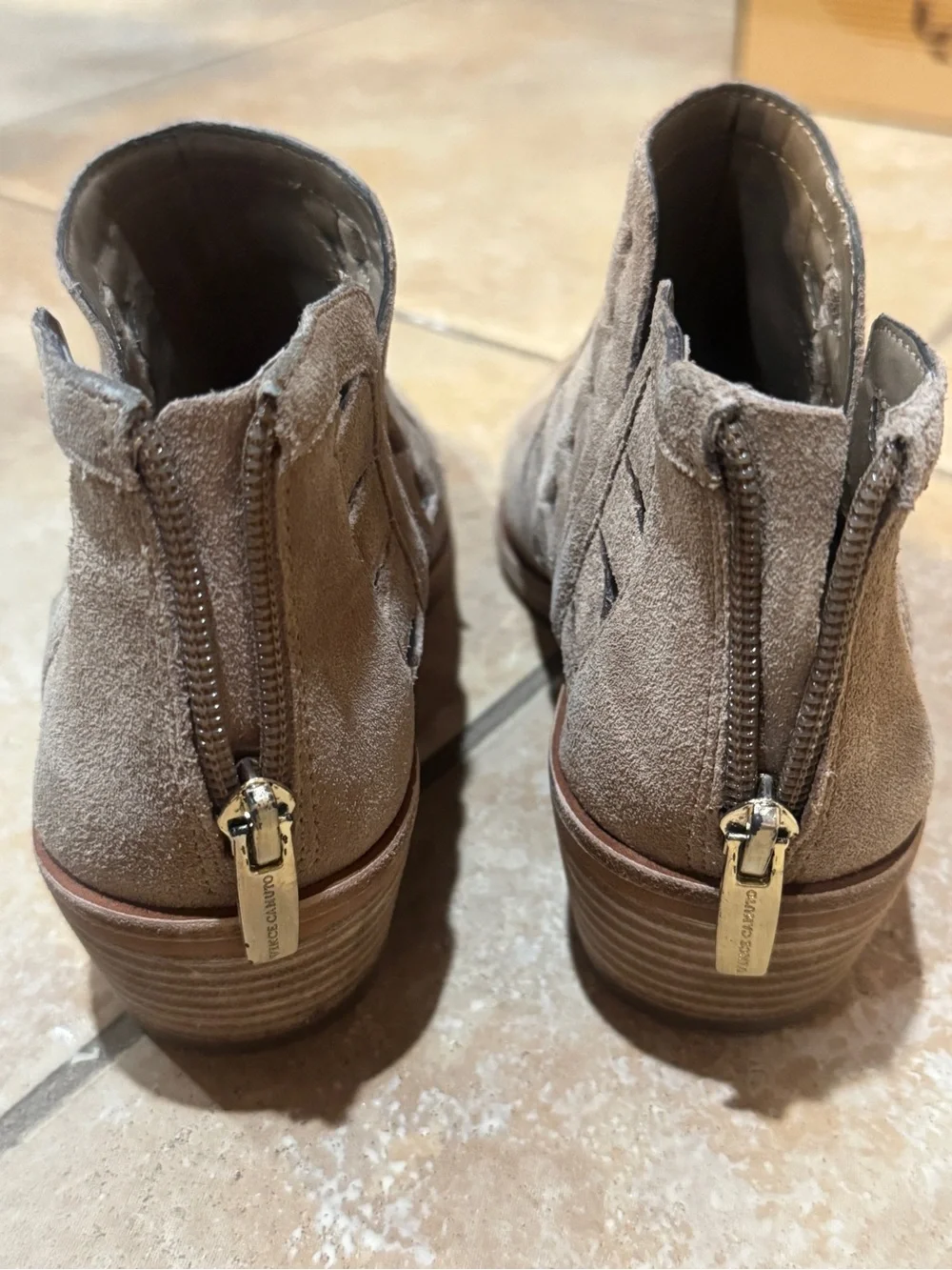 Taupe Suede Ankle Boots with Side Cutouts